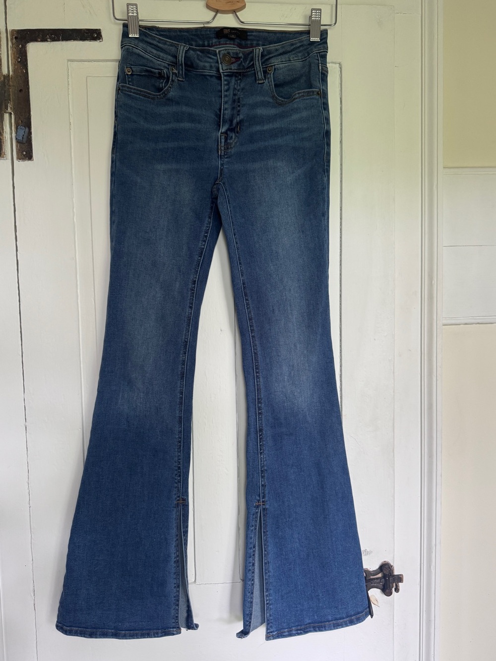 Frye High Rise Flare Jeans Split Slit Hem Medium Wash Size 2